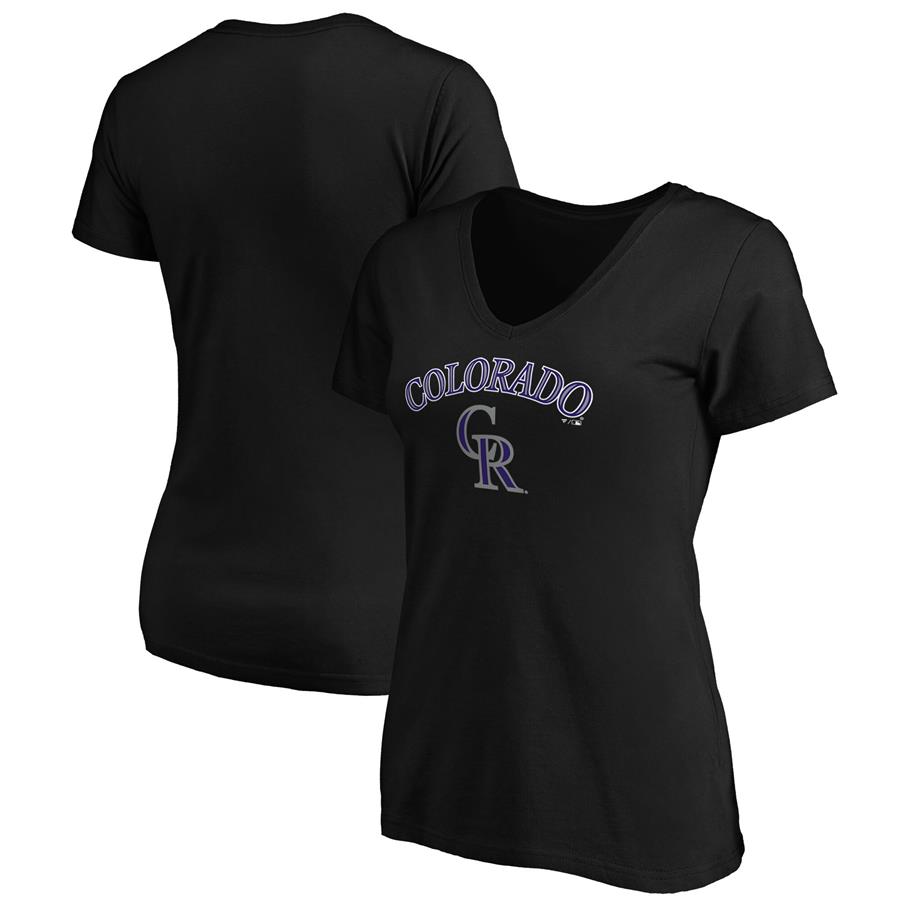 Colorado Rockies Fanatics Branded Women's Team Logo Lockup V-Neck T-Shirt - Black