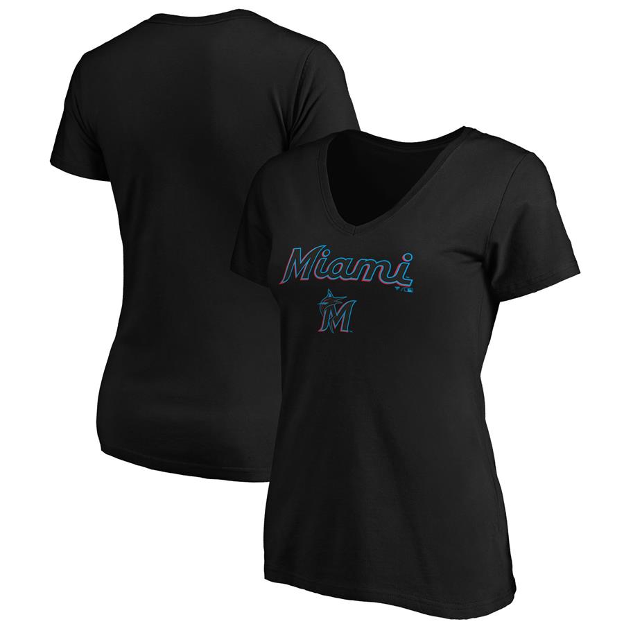 Miami Marlins Fanatics Branded Women's Team Logo Lockup V-Neck T-Shirt - Black