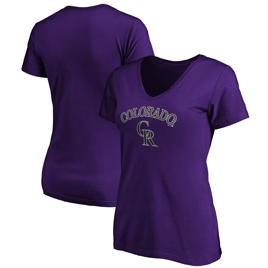 Colorado Rockies Fanatics Branded Women's Team Logo Lockup V-Neck T-Shirt - Purple