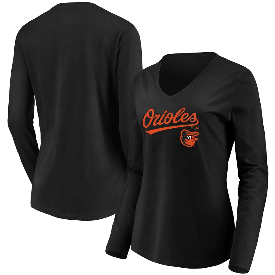 Baltimore Orioles Fanatics Branded Women's Core Team Lockup Long Sleeve V-Neck T-Shirt - Black