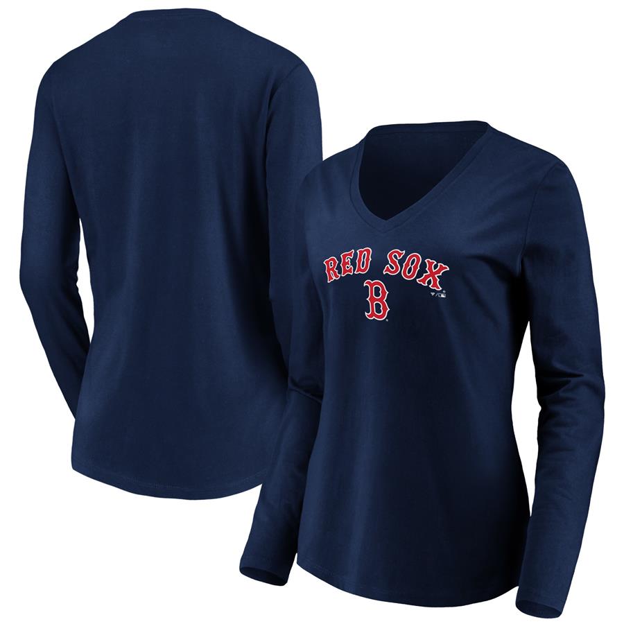 Boston Red Sox Fanatics Branded Women's Core Team Lockup Long Sleeve V-Neck T-Shirt - Navy