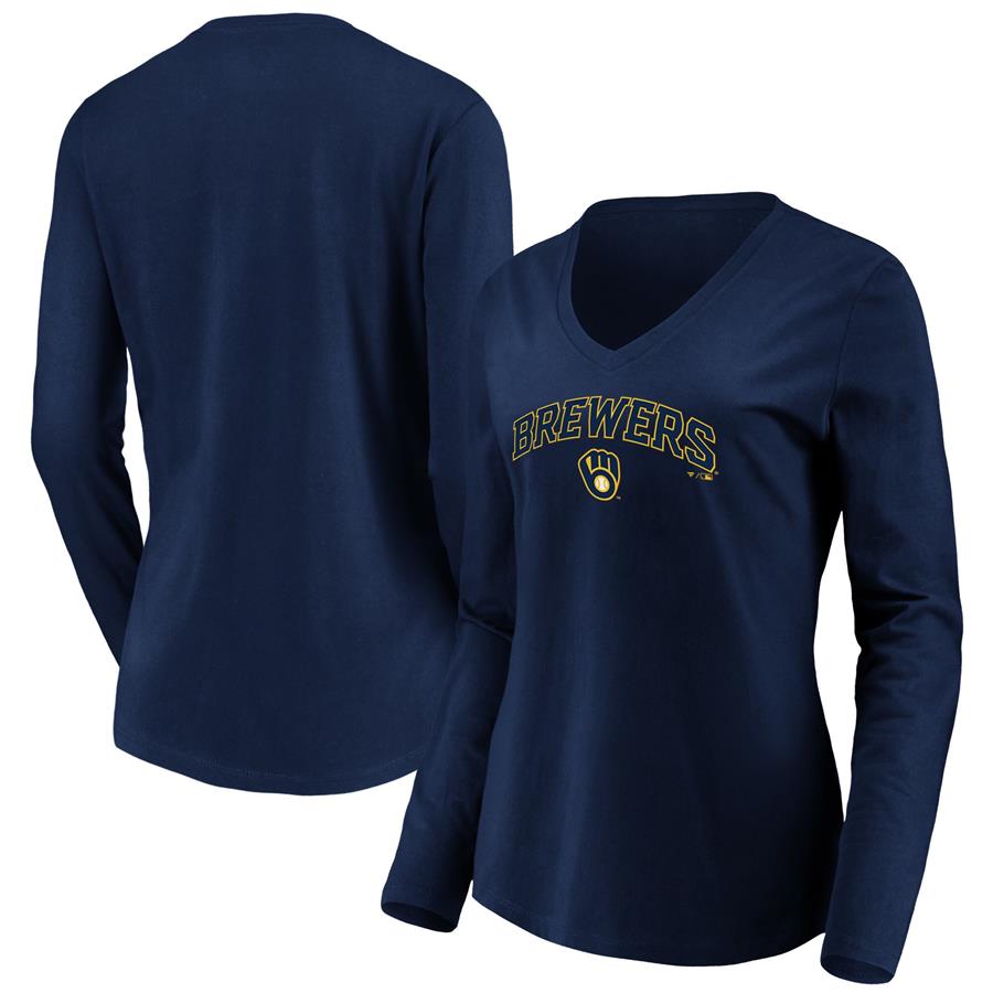 Milwaukee Brewers Fanatics Branded Women's Core Team Lockup Long Sleeve V-Neck T-Shirt - Navy