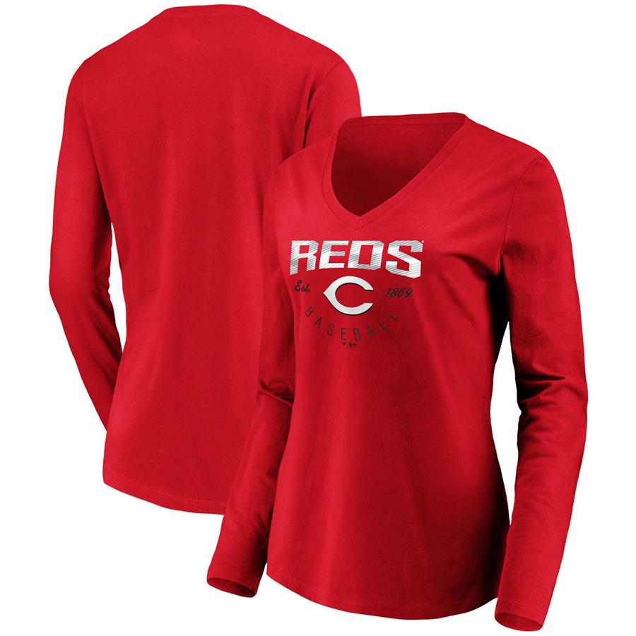 Cincinnati Reds Fanatics Branded Women's Core Live For It V-Neck Long Sleeve T-Shirt - Red