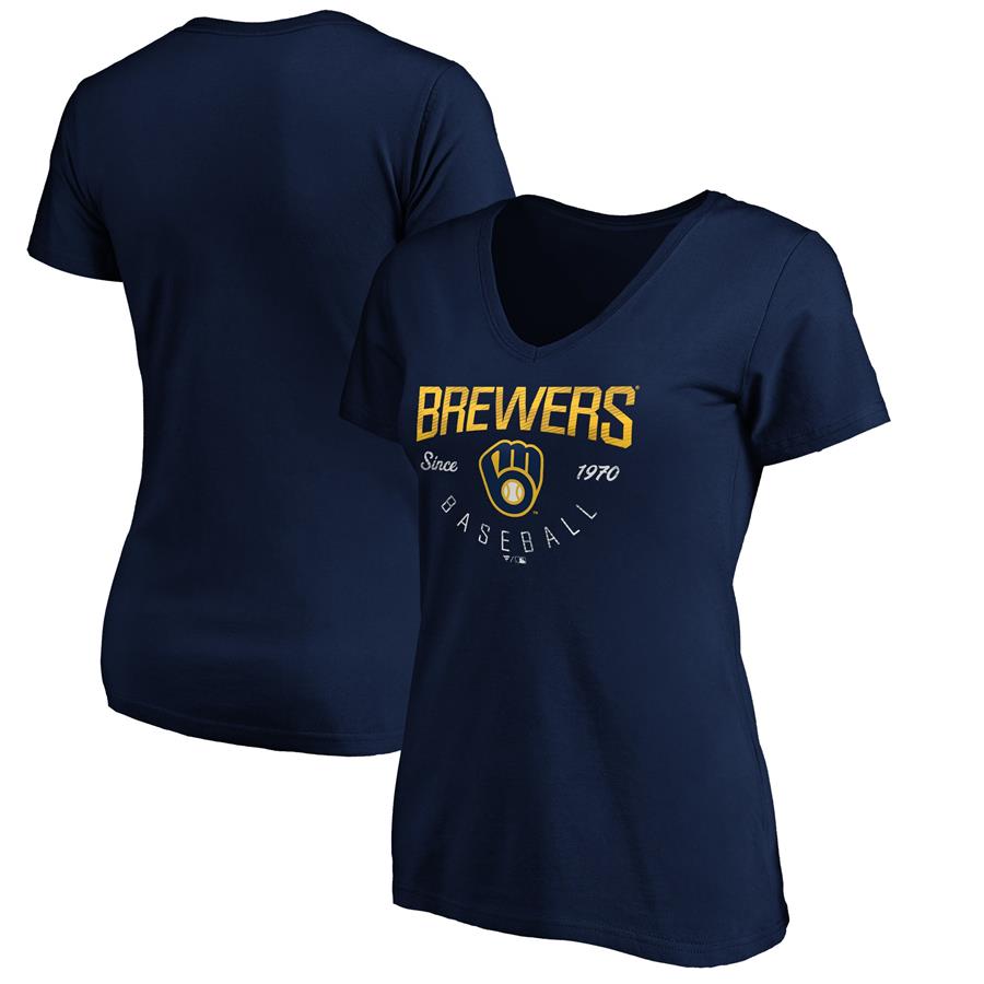 Milwaukee Brewers Fanatics Branded Women's Live For It V-Neck T-Shirt - Navy