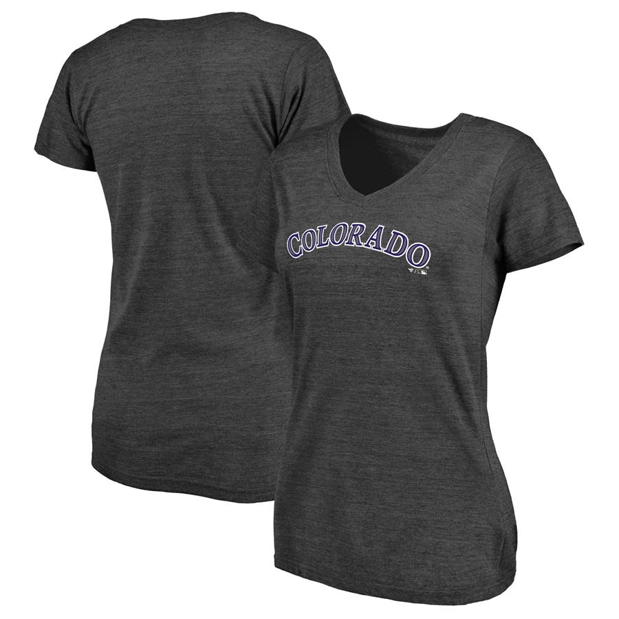 Colorado Rockies Fanatics Branded Women's Wordmark Tri-Blend V-Neck T-Shirt - Heathered Charcoal