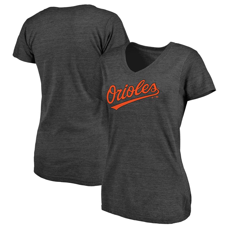 Baltimore Orioles Fanatics Branded Women's Wordmark Tri-Blend V-Neck T-Shirt - Heathered Charcoal