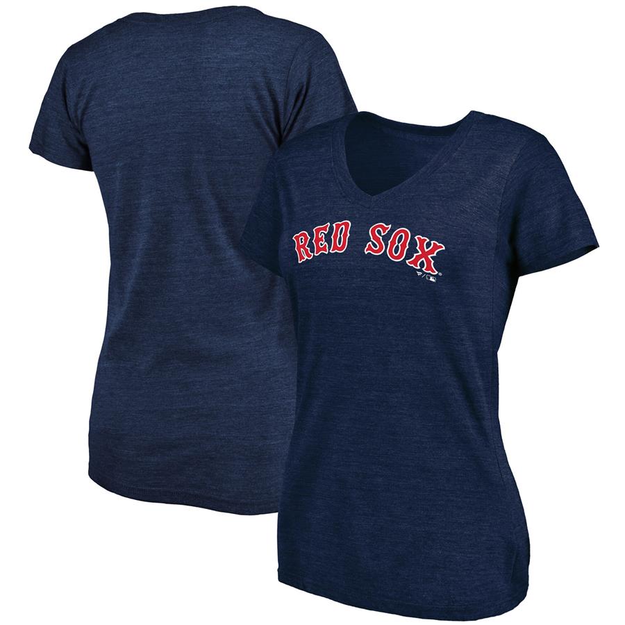 Boston Red Sox Fanatics Branded Women's Wordmark Tri-Blend V-Neck T-Shirt - Heathered Navy