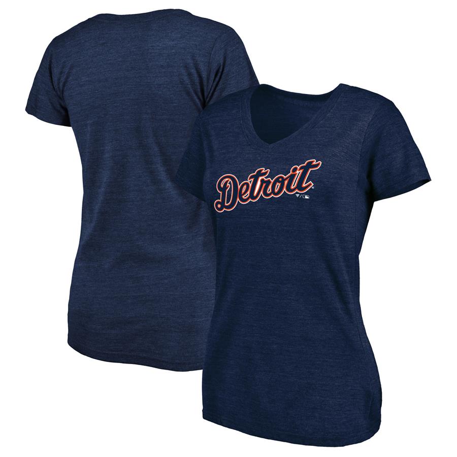 Detroit Tigers Fanatics Branded Women's Wordmark Tri-Blend V-Neck T-Shirt - Heathered Navy