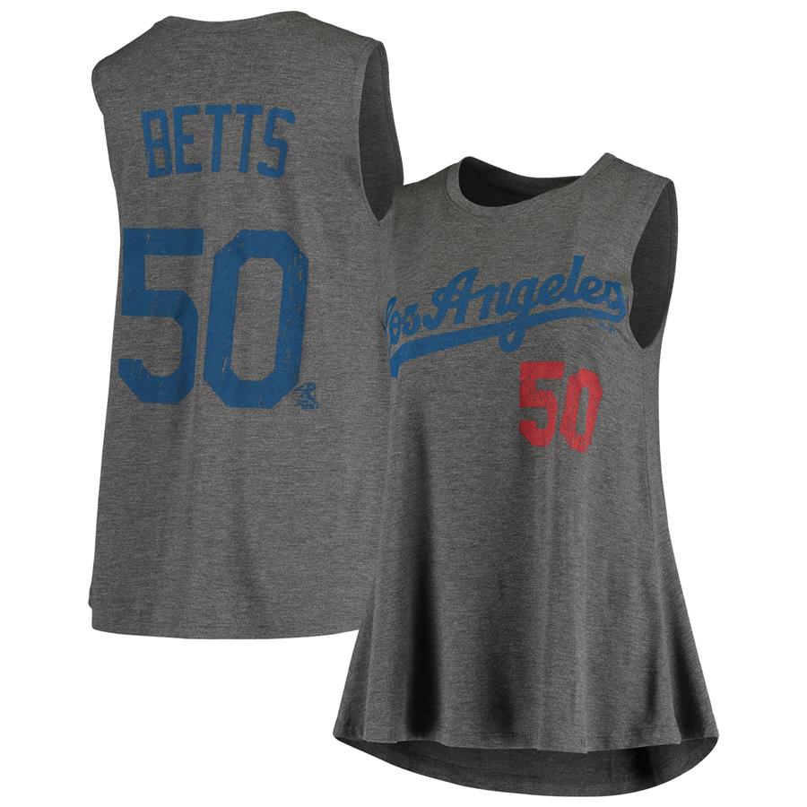 Mookie Betts Los Angeles Dodgers Majestic Threads Women's Fair Blouse Player Name & Number Tank Top - Heathered Gray