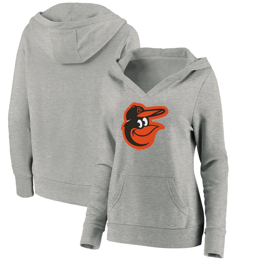 Baltimore Orioles Fanatics Branded Women's Official Logo V-Neck Pullover Hoodie - Heathered Gray