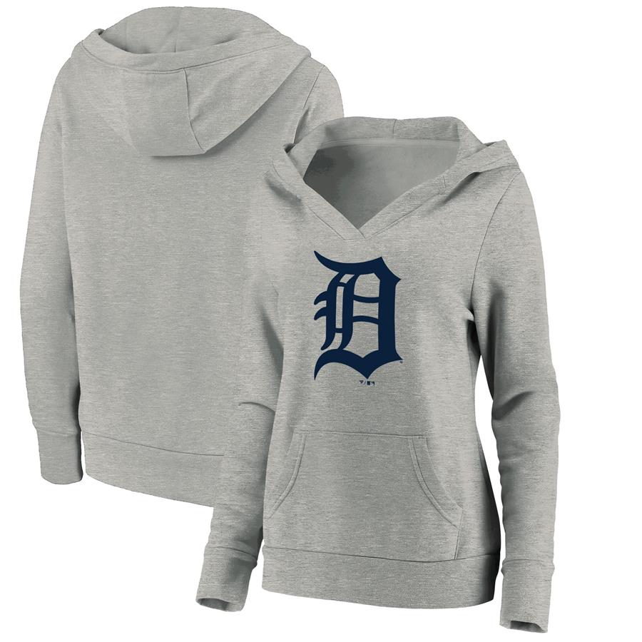 Detroit Tigers Fanatics Branded Women's Official Logo V-Neck Pullover Hoodie - Heathered Gray