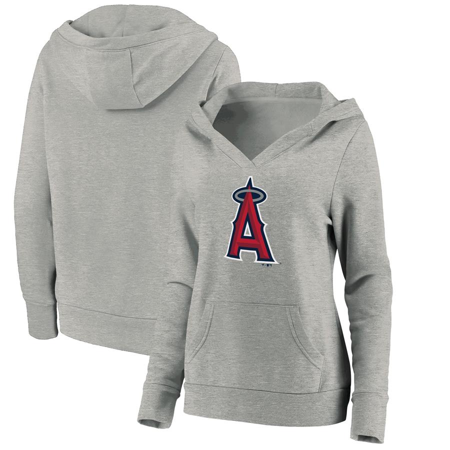 Los Angeles Angels Fanatics Branded Women's Official Logo V-Neck Pullover Hoodie - Heathered Gray
