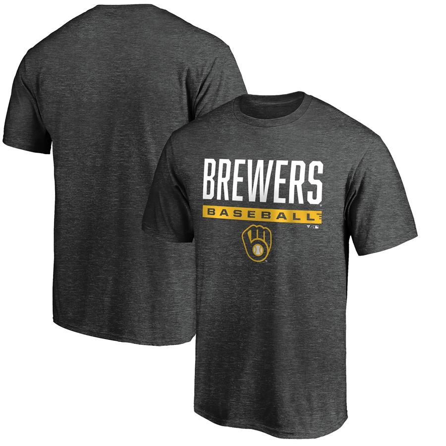Milwaukee Brewers Fanatics Branded Win Stripe Logo T-Shirt - Charcoal