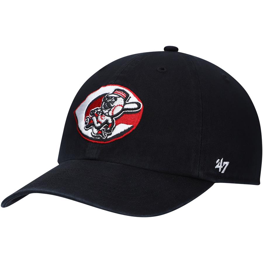 Cincinnati Reds '47 Mascot Logo Cooperstown Collection Clean Up Adjustable Hat - Black