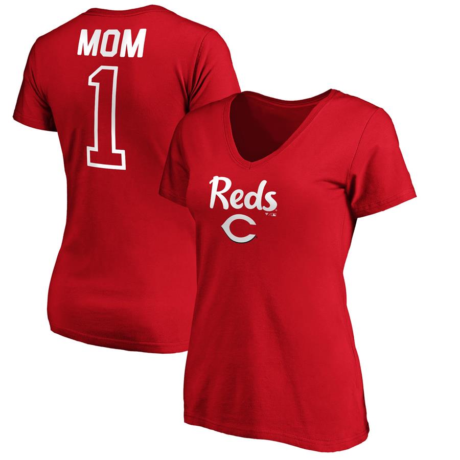 Cincinnati Reds Fanatics Branded Women's #1 Mom Logo V-Neck T-Shirt - Red