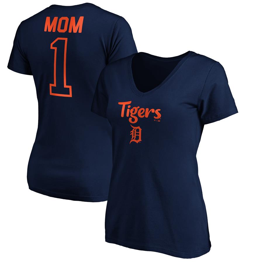 Detroit Tigers Fanatics Branded Women's #1 Mom Logo V-Neck T-Shirt - Navy