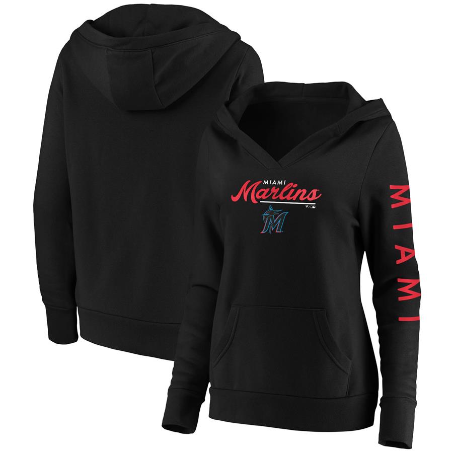 Miami Marlins Fanatics Branded Women's Core High Class Crossover Pullover Hoodie - Black