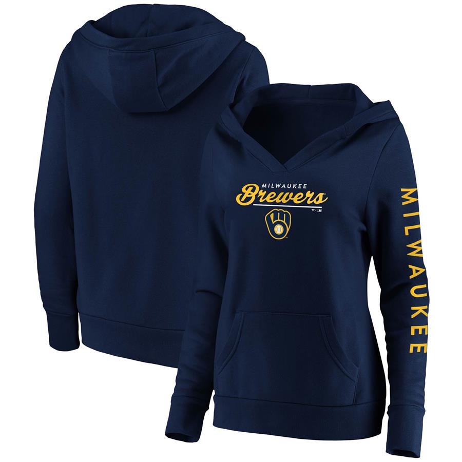 Milwaukee Brewers Fanatics Branded Women's Core High Class Crossover Pullover Hoodie - Navy