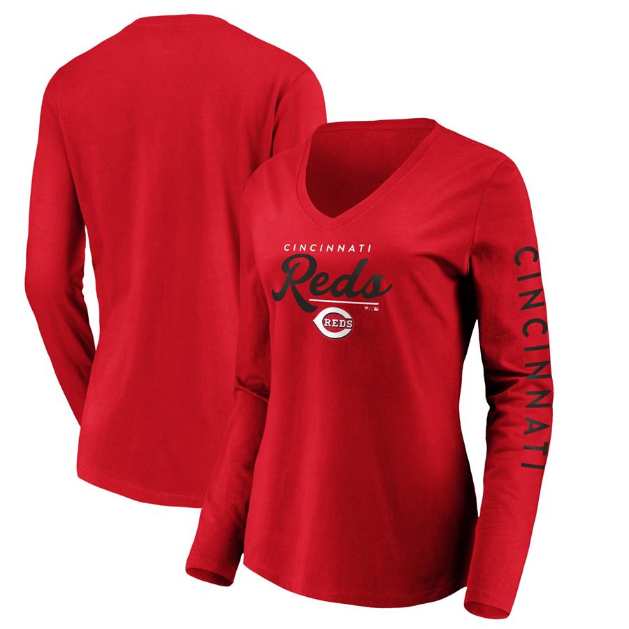 Cincinnati Reds Fanatics Branded Women's Core High Class Long Sleeve V-Neck T-Shirt - Red
