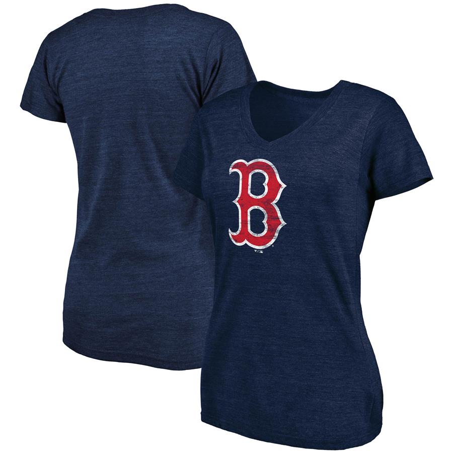 Boston Red Sox Fanatics Branded Women's Core Weathered Tri-Blend V-Neck T-Shirt - Heathered Navy