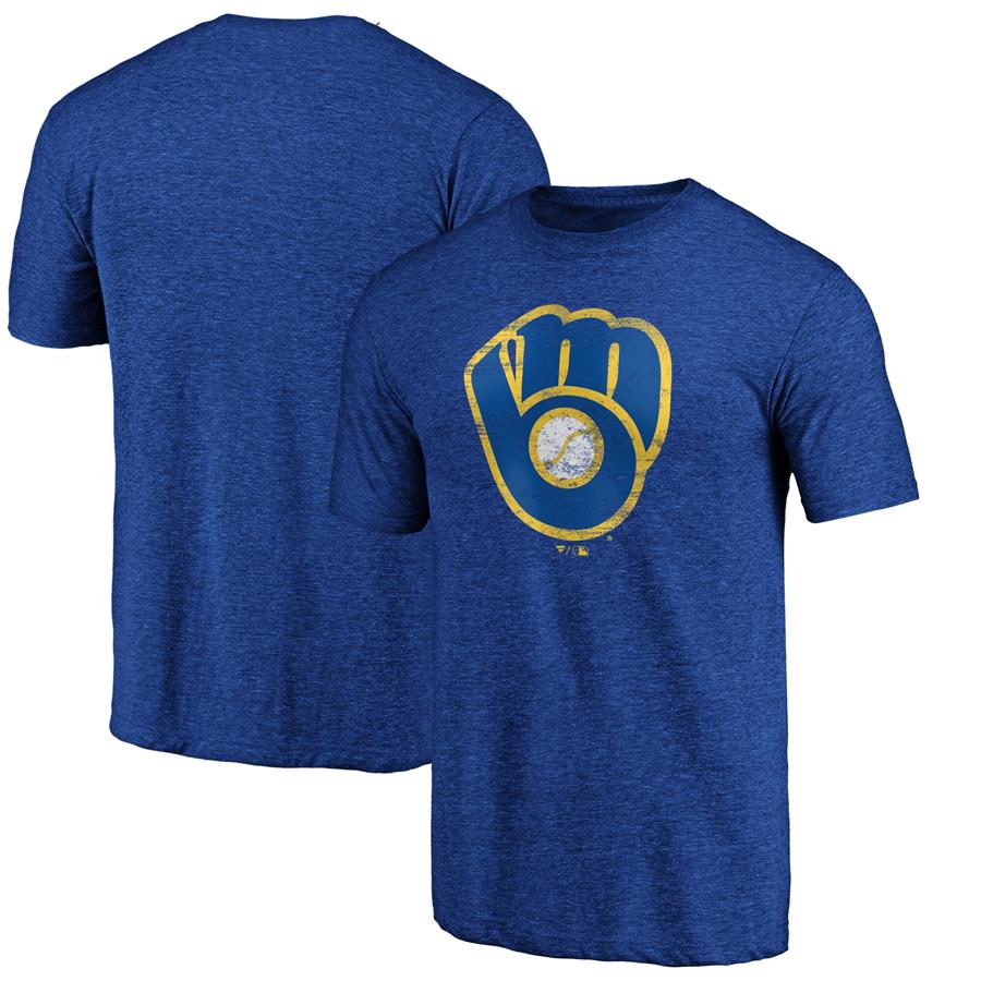 Milwaukee Brewers Fanatics Branded Weathered Official Logo Tri-Blend T-Shirt - Heathered Royal