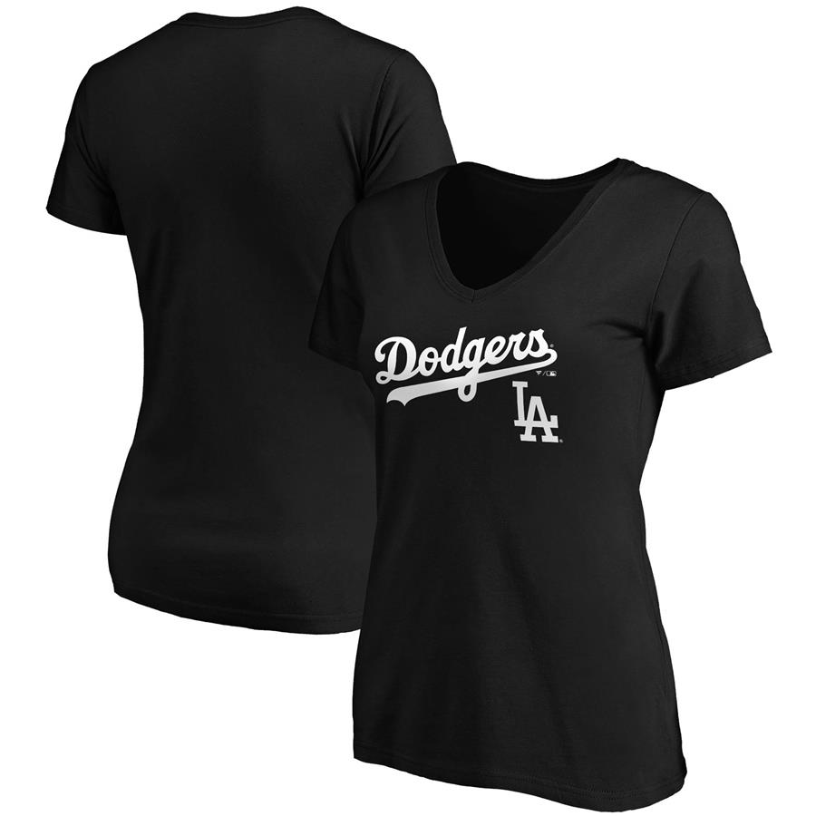 Los Angeles Dodgers Fanatics Branded Women's Core Team Lockup V-Neck T-Shirt - Black