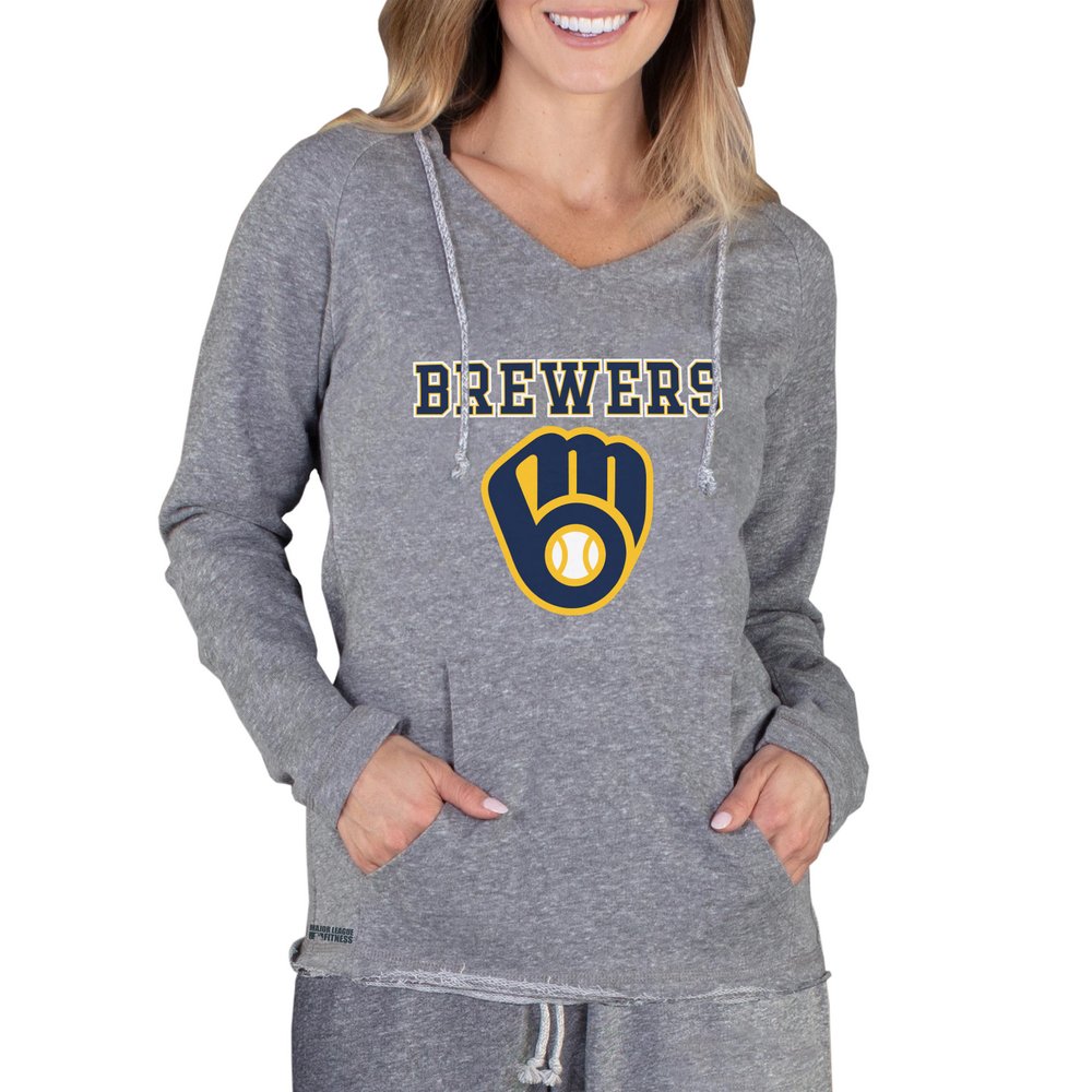 Milwaukee Brewers Concepts Sport Women's Mainstream Terry Long Sleeve Hoodie Top - Gray