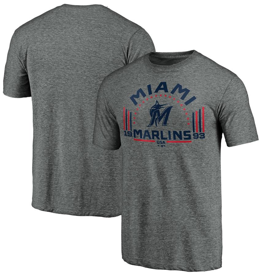 Miami Marlins Fanatics Branded Team Freedom Tri-Blend T-Shirt - Gray