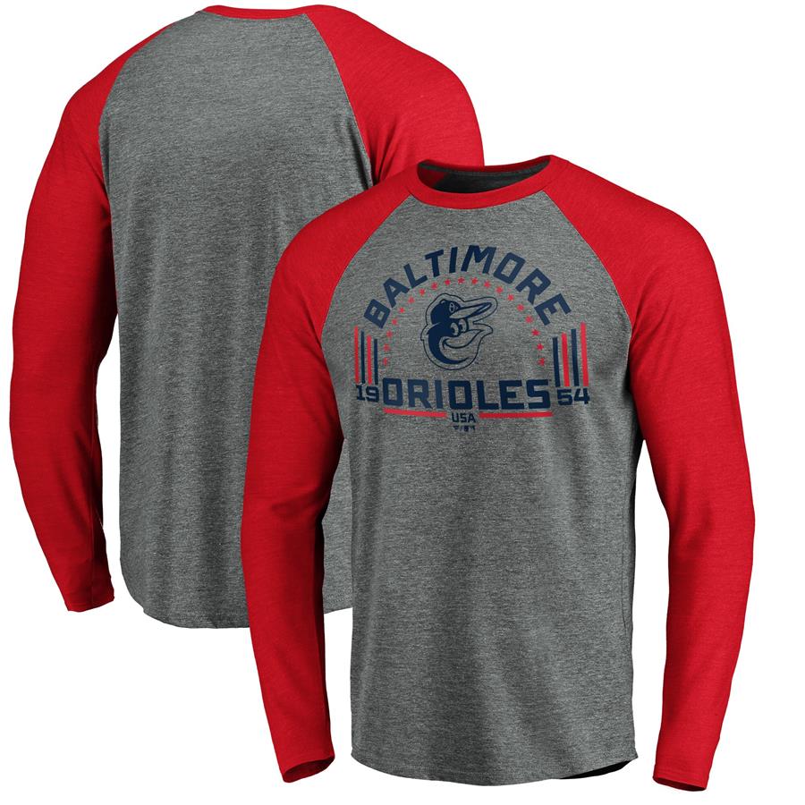 Baltimore Orioles Fanatics Branded Team Freedom Tri-Blend Raglan Long Sleeve T-Shirt - Heathered Gray