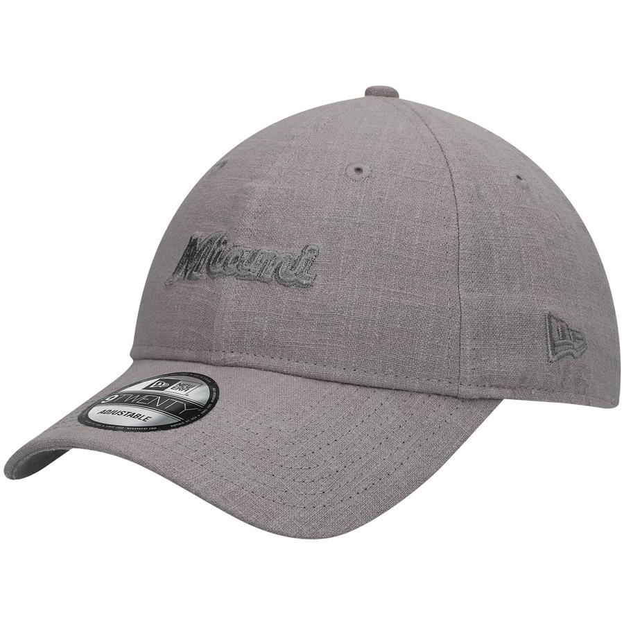 Miami Marlins New Era Logo Linen 9TWENTY Adjustable Hat - Gray