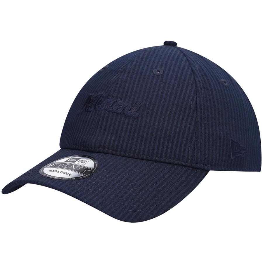 Miami Marlins New Era Seersucker Logo 9TWENTY Adjustable Hat - Navy
