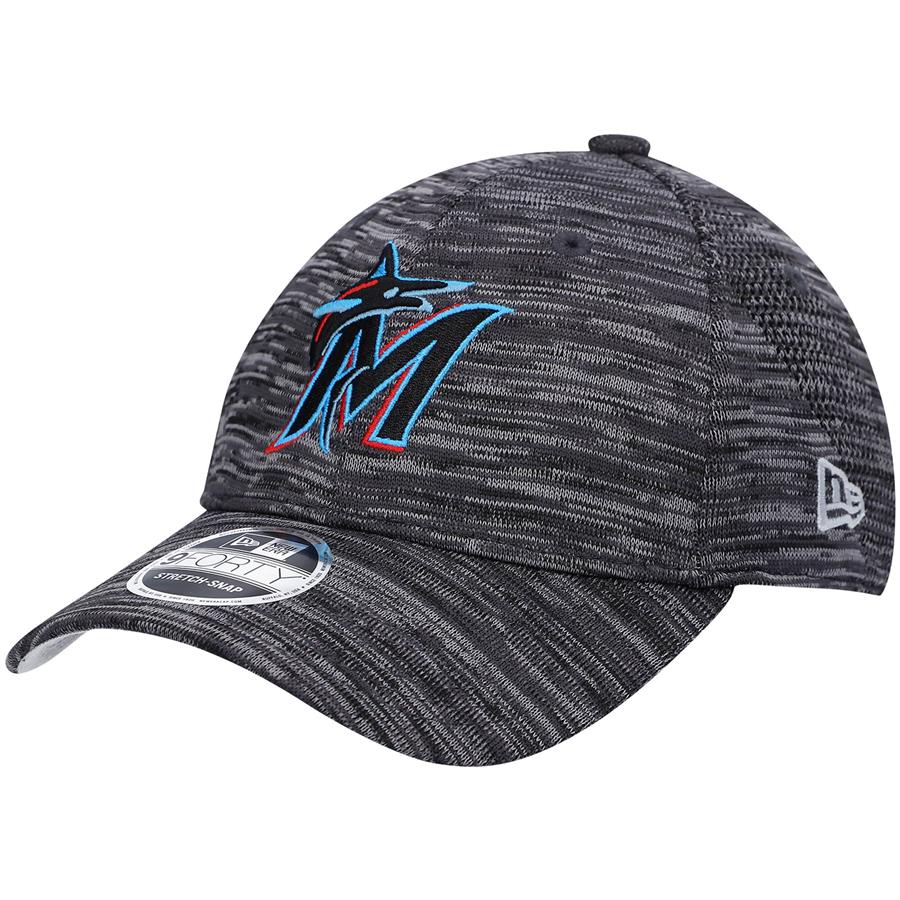 Miami Marlins New Era Tech 9FORTY Stretch Snapback Hat - Gray