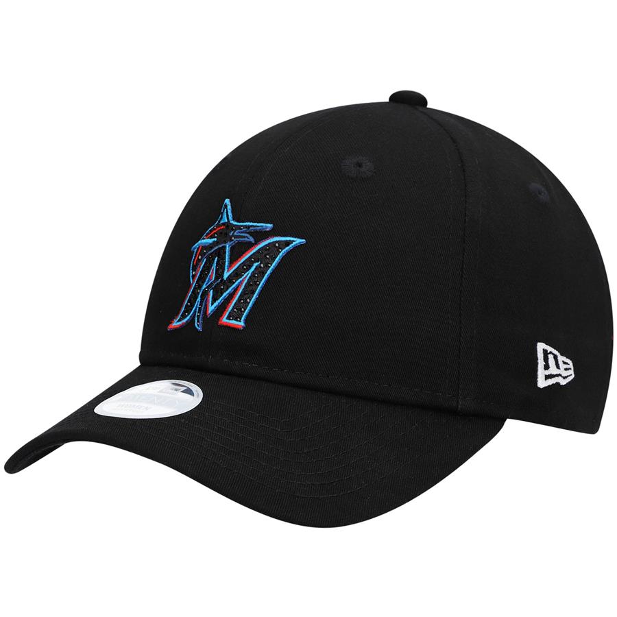 Miami Marlins New Era Women's Dazzle 9TWENTY Adjustable Hat - Black