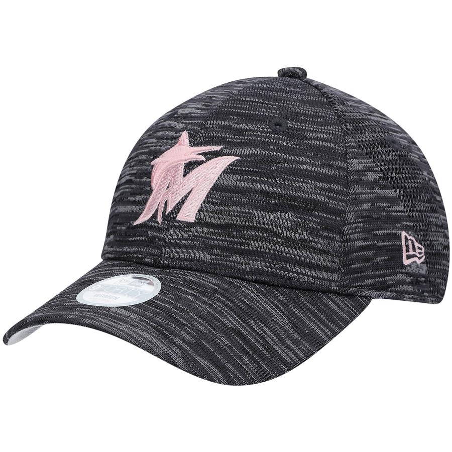 Miami Marlins New Era Women's Tech 9FORTY Adjustable Hat - Heathered Charcoal