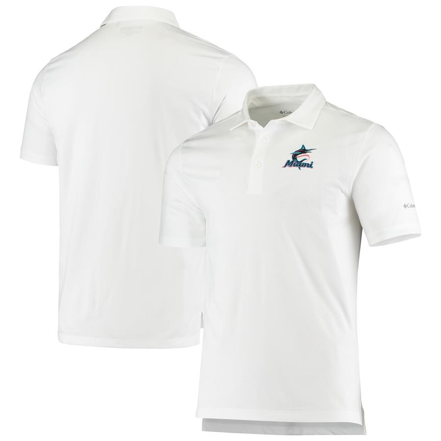 Miami Marlins Columbia Omni-Wick Drive Polo - White