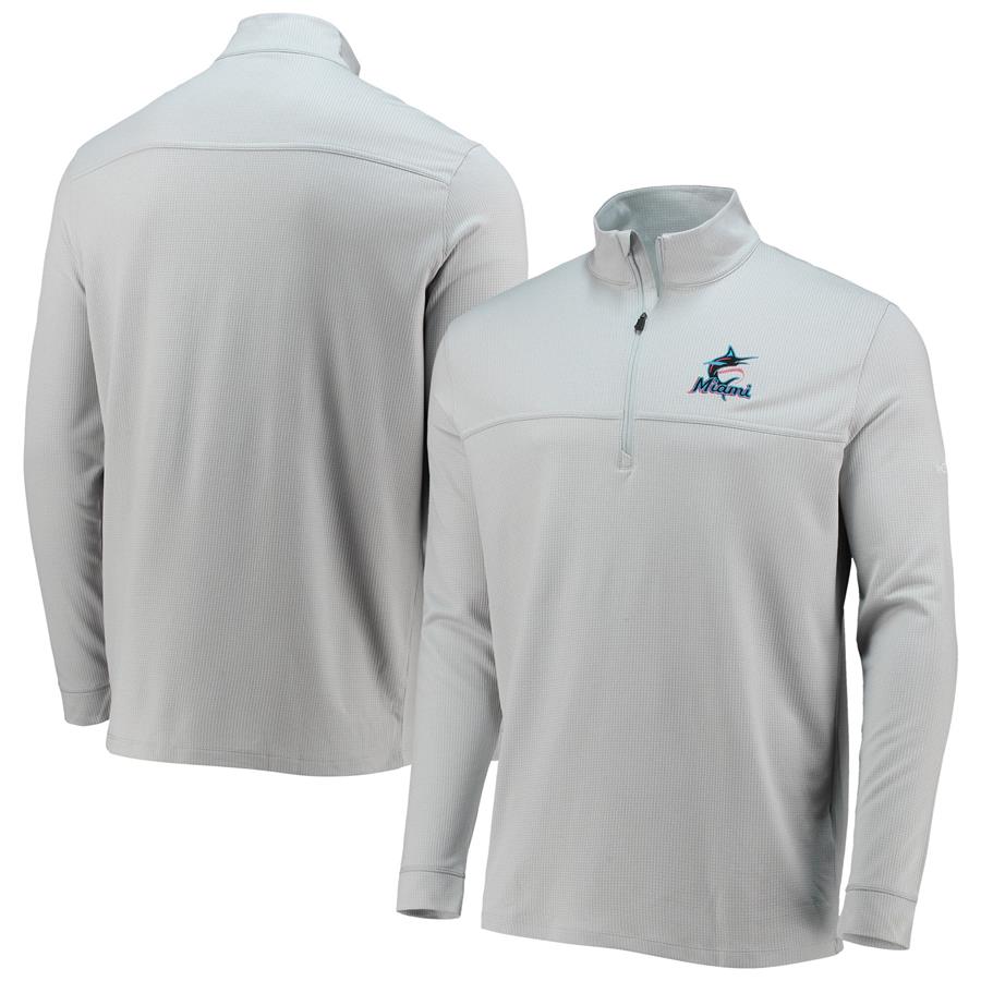 Miami Marlins Columbia Team Soar Omni-Wick Half-Zip Sweatshirt - Gray