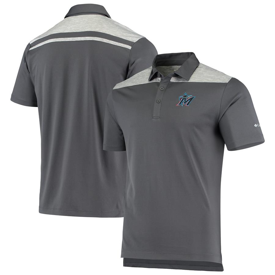 Miami Marlins Columbia Logo Utility Omni-Wick Polo - Charcoal