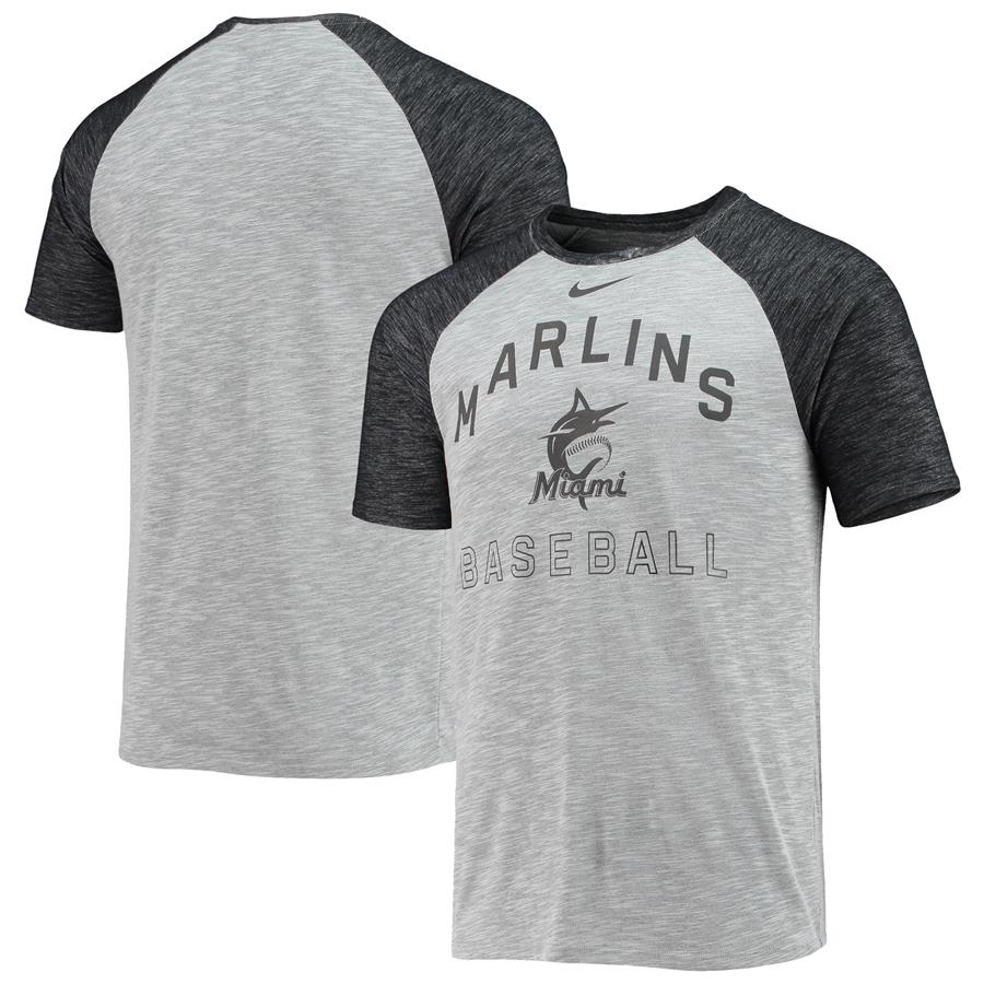 Miami Marlins Nike Dry Slub Raglan Performance T-Shirt - Heathered Gray
