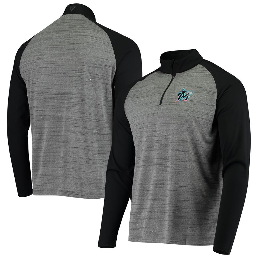 Miami Marlins Levelwear Vandal Space Dye Raglan Quarter-Zip Jacket - Gray