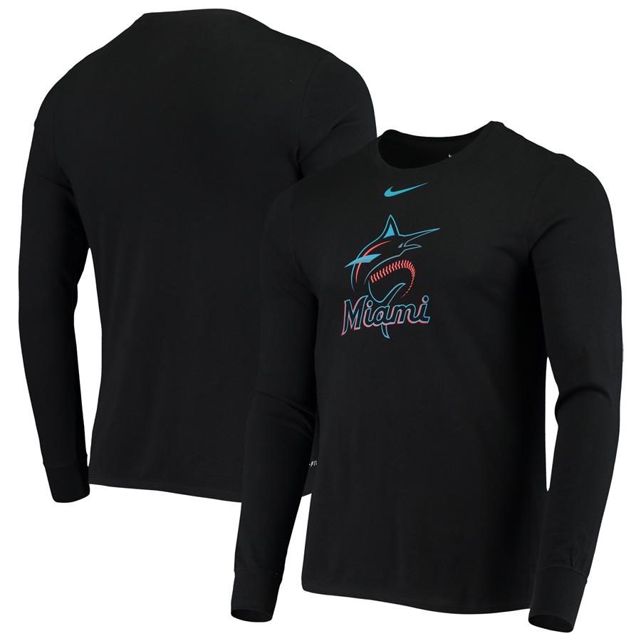 Miami Marlins Nike Logo Performance Long Sleeve T-Shirt - Black