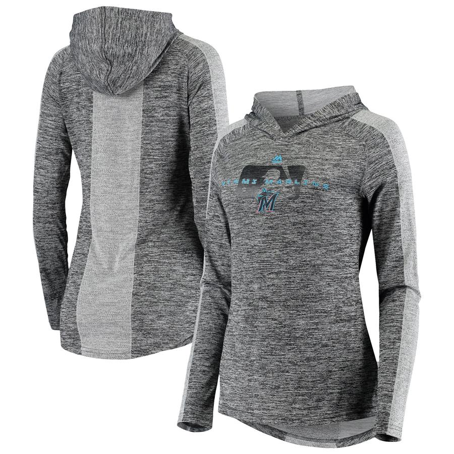 Miami Marlins Fanatics Branded Women's Authentic UltraLight Pullover Raglan Hoodie - Gray