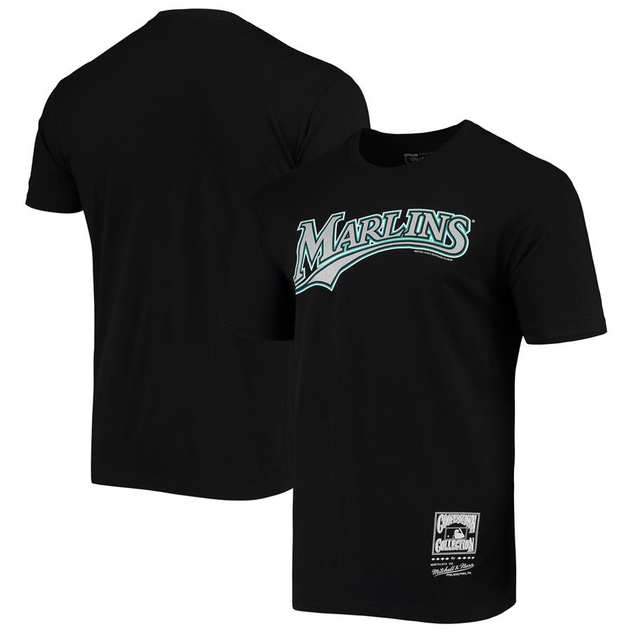 Miami Marlins Mitchell & Ness Cooperstown Collection Wordmark T-Shirt - Black