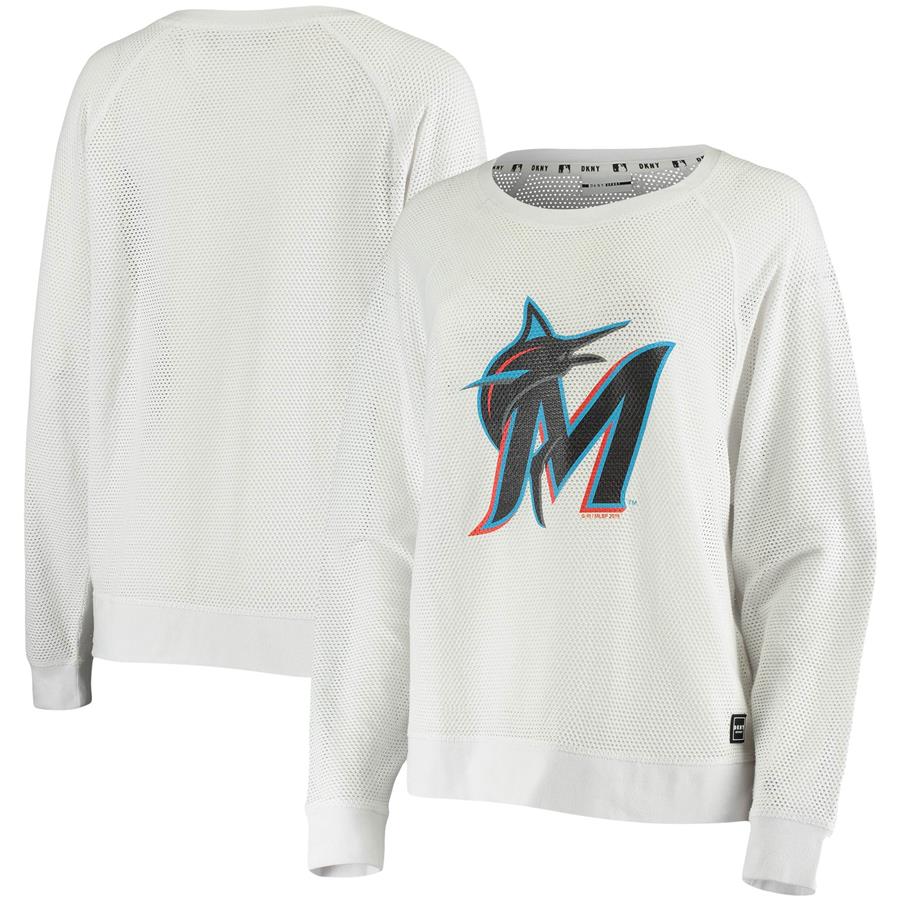 Miami Marlins DKNY Sport Women's The Lauren Pullover Raglan Sweatshirt - White