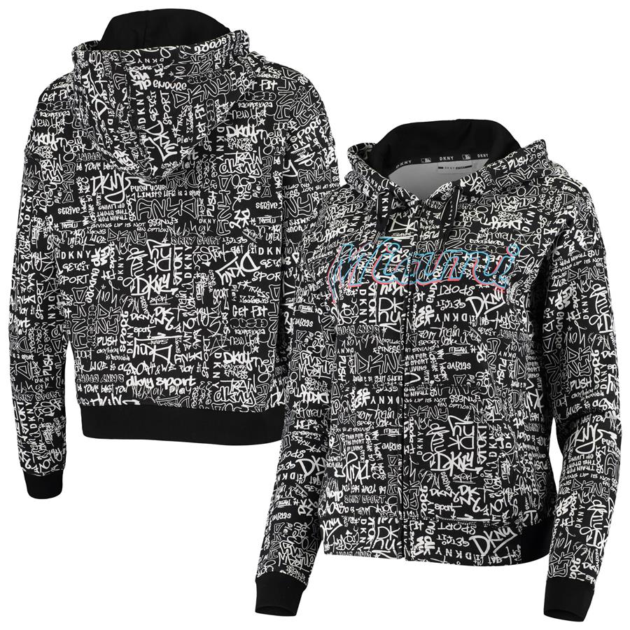 Miami Marlins DKNY Sport Women's The Urban Full-Zip Hoodie - Black