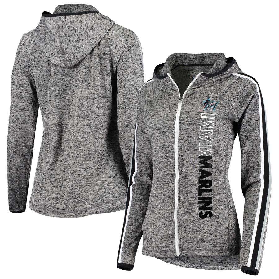 Miami Marlins Touch by Alyssa Milano Women's Free Agent Full-Zip Raglan Hoodie - Heathered Gray