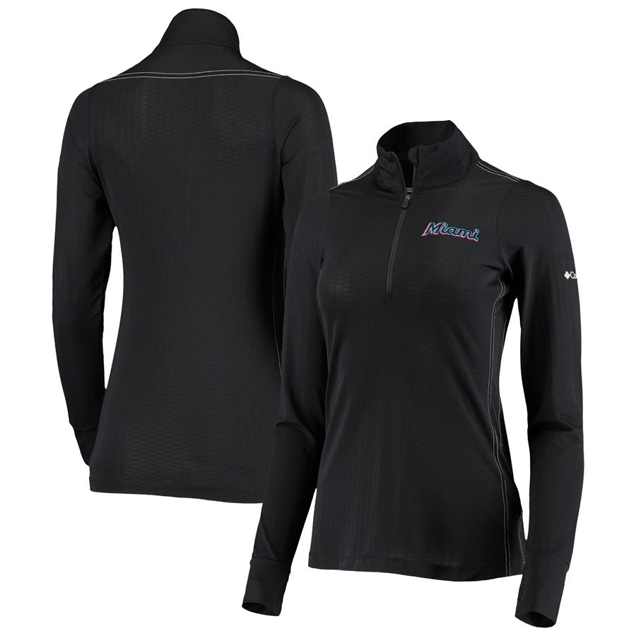 Miami Marlins Columbia Women's Bay Omni-Wick Quarter-Zip Jacket - Black