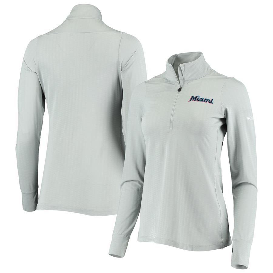 Miami Marlins Columbia Women's Bay Omni-Wick Quarter-Zip Jacket - Gray