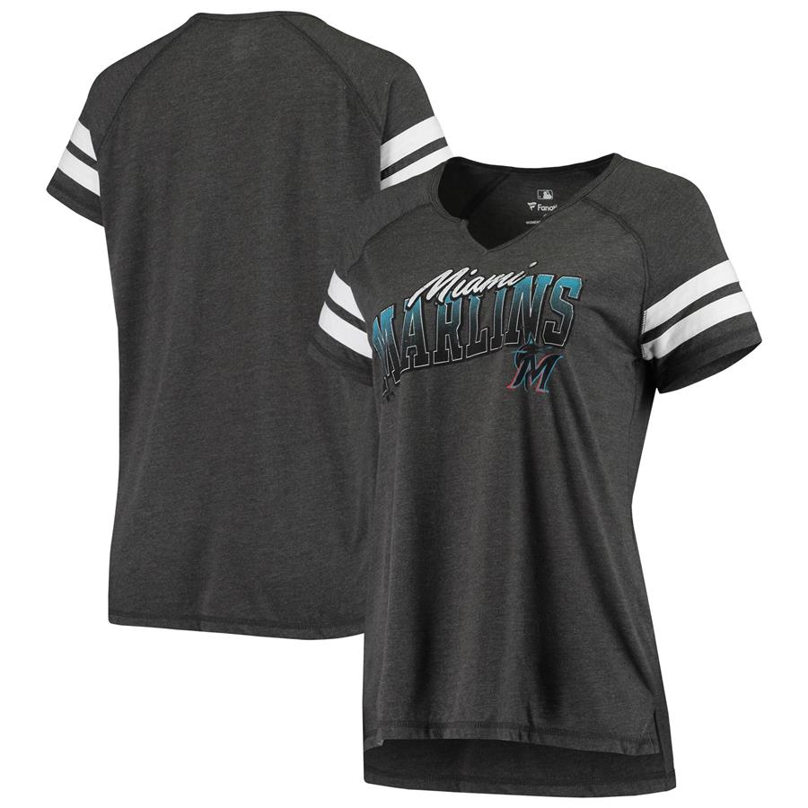 Miami Marlins Fanatics Branded Women's Slanted Pride Notch Neck Tri-Blend Raglan T-Shirt - Black