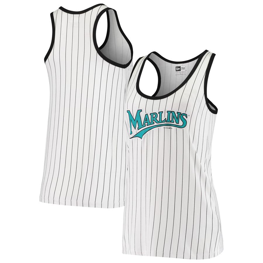 Miami Marlins 5th & Ocean by New Era Women's Pinstripe Scoop Neck Racerback Tank Top - White