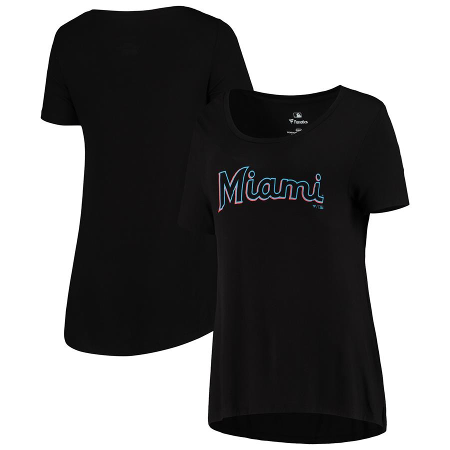 Miami Marlins Fanatics Branded Women's Synthetic Wordmark Scoop Neck T-Shirt - Black